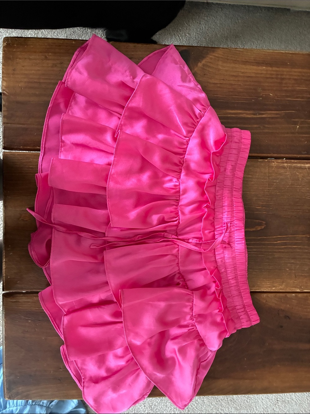 Pink Ruffled Satin Mini Skirt - Picture 1 of 2